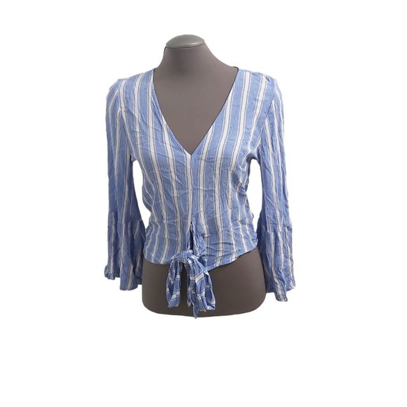 American Eagle Outfitters Tops - American Eagle Outfitters Shirt Women Medium Blue Tie Front Boho Long Sleeve